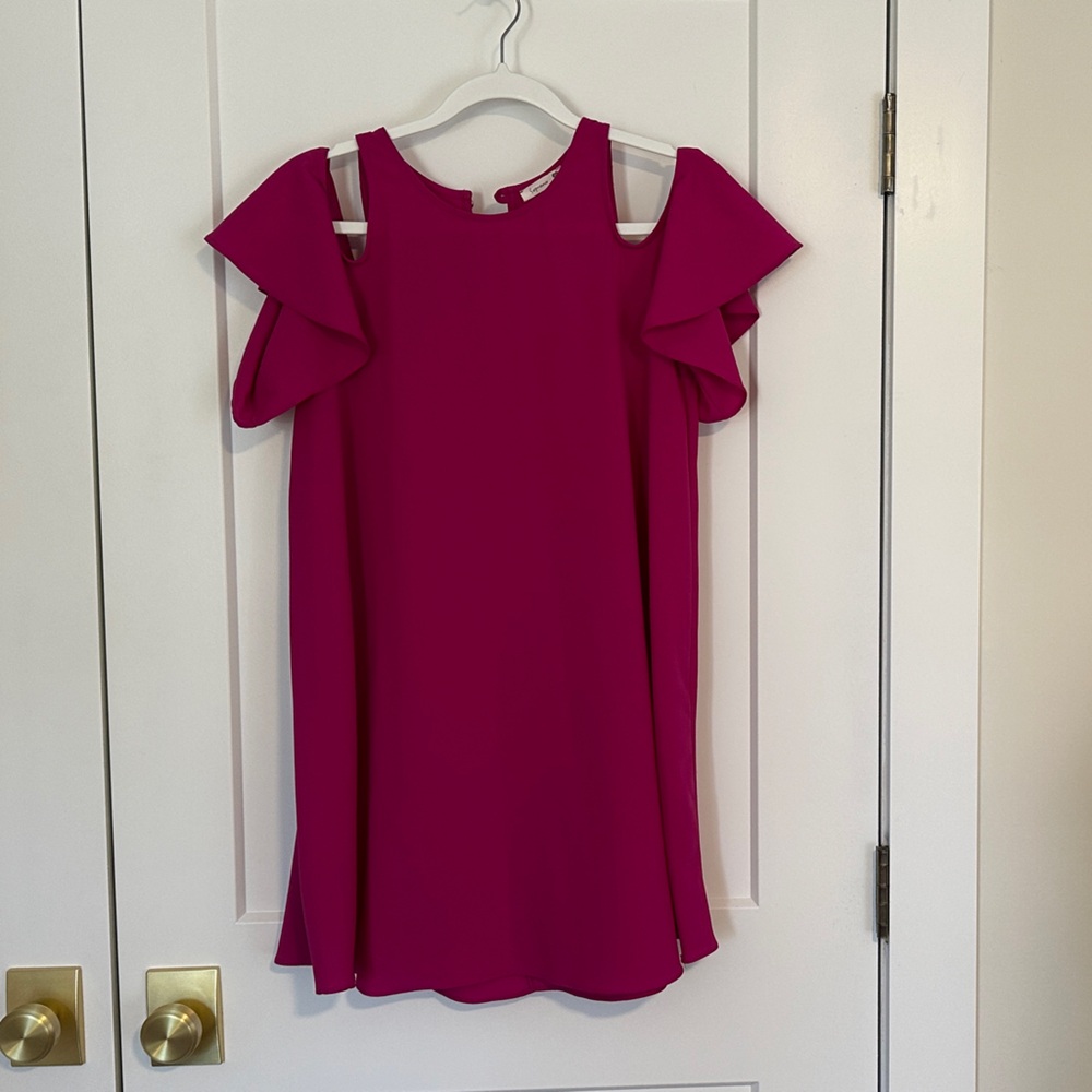 Vibrant Magenta Dress with Ruffle Sleeves